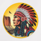 Native American Chief op wilde landschap zonsonder Labels (Design 1)