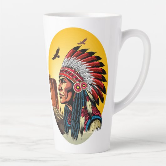 Native American Chief op wilde landschap zonsonder Latte Mok (Rechts)