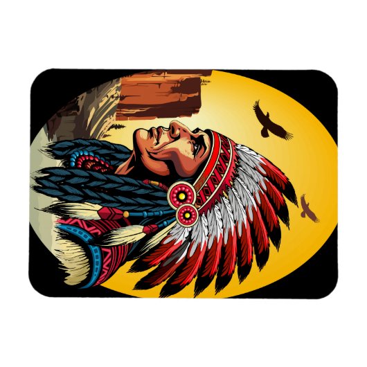 Native American Chief op wilde landschap zonsonder Magneet (Horizontaal)