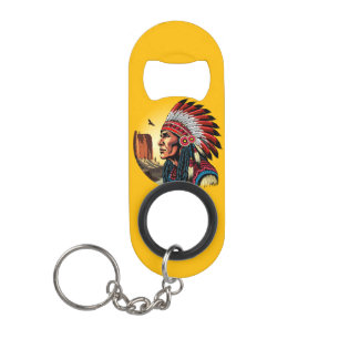 Native American Chief op wilde landschap zonsonder Mini Flessenopener
