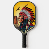 Native American Chief op wilde landschap zonsonder Pickleball Paddle (Achterkant)