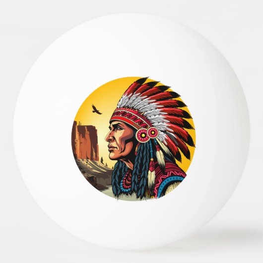 Native American Chief op wilde landschap zonsonder Pingpongballen (Achterkant)