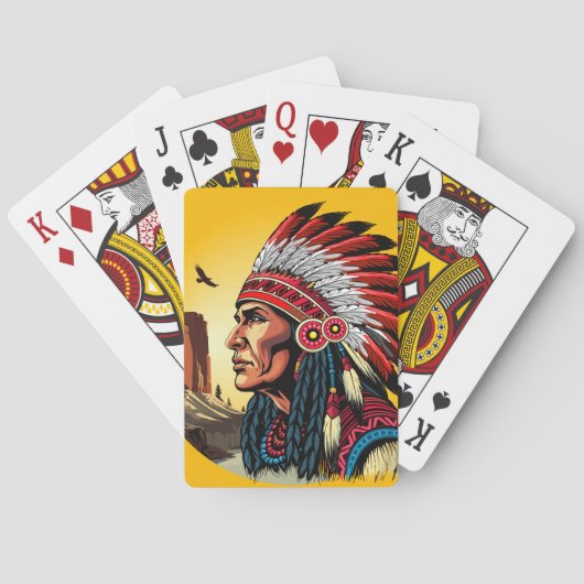Native American Chief op wilde landschap zonsonder Pokerkaarten (Achterkant)