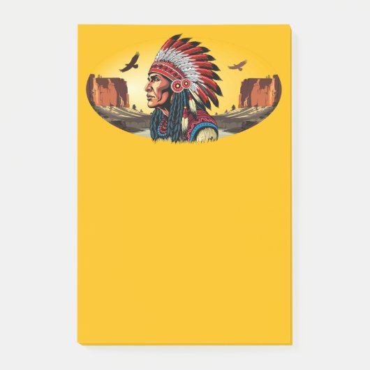 Native American Chief op wilde landschap zonsonder Post-it® Notes (Voorkant)
