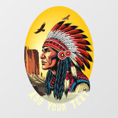 Native American Chief op wilde landschap zonsonder Raamsticker (Vel)