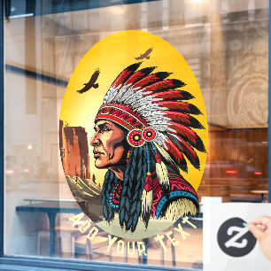 Native American Chief op wilde landschap zonsonder Raamsticker