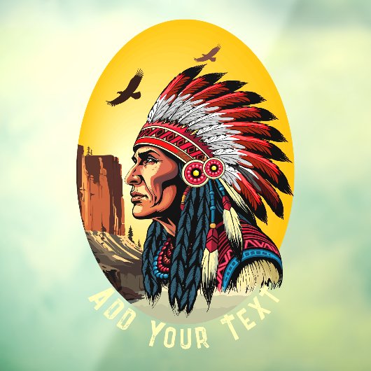 Native American Chief op wilde landschap zonsonder Raamsticker (Vel 3)
