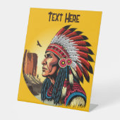 Native American Chief op wilde landschap zonsonder Reclamebord Met Voetstuk (Voorkant)