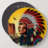 Native American Chief op wilde landschap zonsonder Ronde Button 6,0 Cm (Voorkant /achterkant)