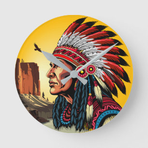 Native American Chief op wilde landschap zonsonder Ronde Klok