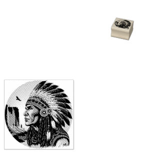 Native American Chief op wilde landschap zonsonder Rubberstempel