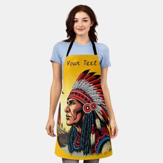 Native American Chief op wilde landschap zonsonder Schort (Gedragen)