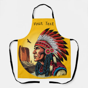 Native American Chief op wilde landschap zonsonder Schort