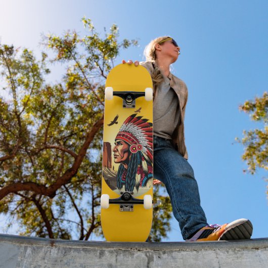 Native American Chief op wilde landschap zonsonder Skateboard (Buiten 1)