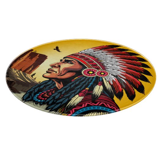 Native American Chief op wilde landschap zonsonder Snijplank (Hoek)