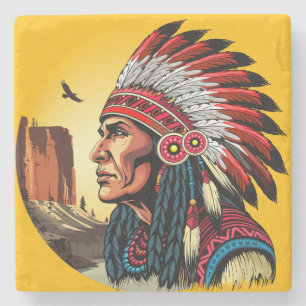 Native American Chief op wilde landschap zonsonder Stenen Onderzetter