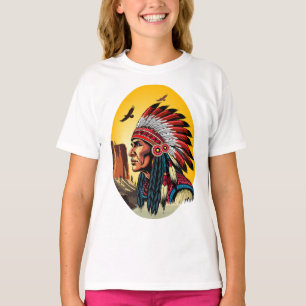 Native American Chief op wilde landschap zonsonder T-shirt