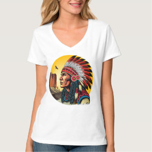 Native American Chief op wilde landschap zonsonder T-shirt