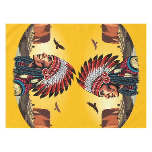 Native American Chief op wilde landschap zonsonder Tafelkleed (Voorkant (Horizontaal))
