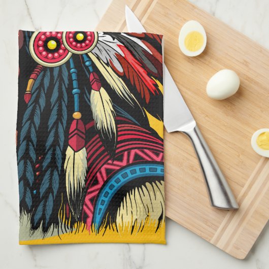 Native American Chief op wilde landschap zonsonder Theedoek (Quarter Fold)