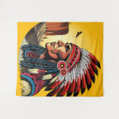 Native American Chief op wilde landschap zonsonder Wandkleed (Voorkant (horizontaal))