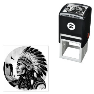 Native American Chief op wilde landschap zonsonder Zelfinktende Stempel