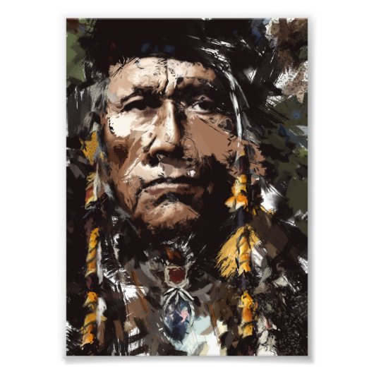 Native American Chief Portrait  kunst Foto Afdruk (Voorkant)