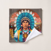 Native American Chief Powerful Portret Bad Handdoek (Wasdoekje)