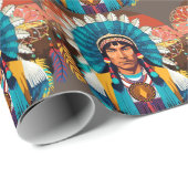 Native American Chief Powerful Portret Cadeaupapier (Rol Hoek)