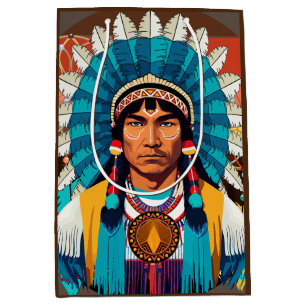 Native American Chief Powerful Portret Medium Cadeauzakje