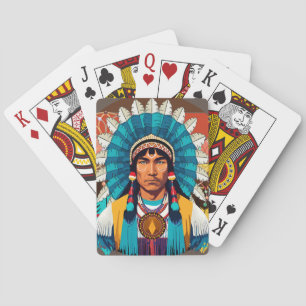 Native American Chief Powerful Portret Pokerkaarten