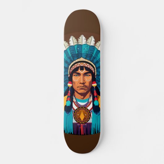 Native American Chief Powerful Portret Skateboard (Voorkant)