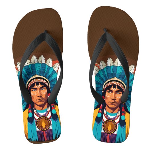 Native American Chief Powerful Portret Teenslippers (Voetbed)