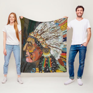 Native American Colorful Headdress Chief Fleece Deken
