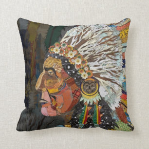 Native American Colorful Headdress Chief Kussen