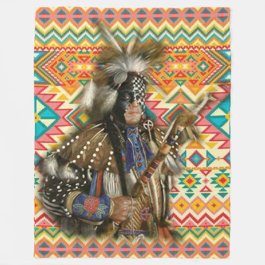Native American Crow Warrior Fleece Deken (Voorkant)