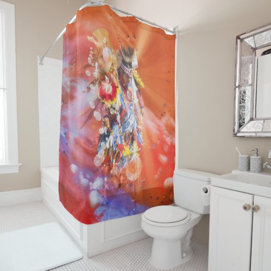 Native American DANCING WOLVES Shower Curtain Douchegordijn (In situ)