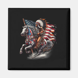 Native American Day Flag Indian Riding Horse 4th O Magneet