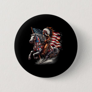 Native American Day Flag Indian Riding Horse 4th O Ronde Button 5,7 Cm