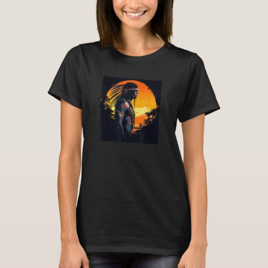 Native American Day Warrior Sunset Retro For Boys  T-shirt (Voorkant)