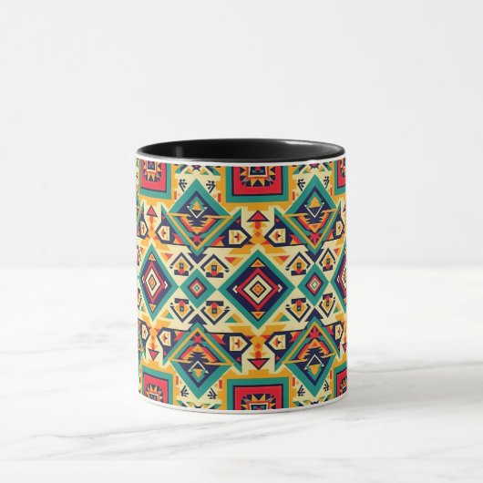 Native American Design - Blauw Rust Sinaasappel Zw Mok (Midden)