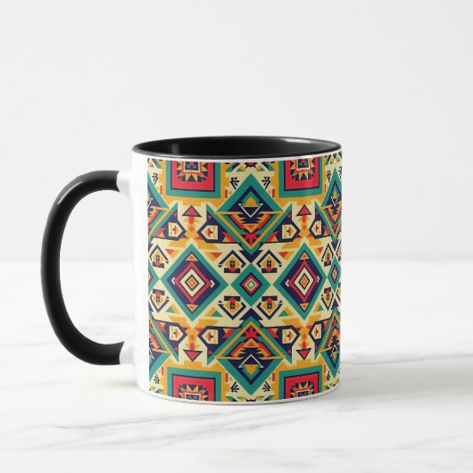 Native American Design - Blauw Rust Sinaasappel Zw Mok (Links)
