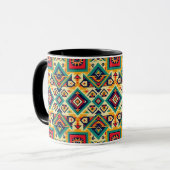 Native American Design - Blauw Rust Sinaasappel Zw Mok (Voorkant links)