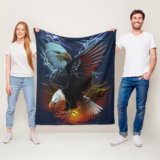 Native American Eagle Painting Fleece Deken (In situ)