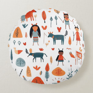Native American Etnic Art Tribe kinderen boho Rond Kussen