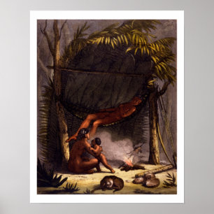 Native American Family under a Leaf Shelter (Colou Poster