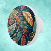 Native American Feather Swirl Terra Cotta Blauwgro Keramische Knop