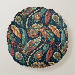 Native American Feather Swirl Terra Cotta Blauwgro Rond Kussen