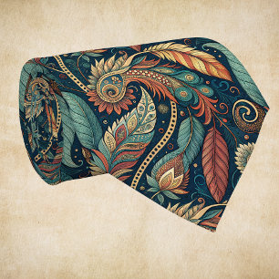 Native American Feather Swirl Terra Cotta Blauwgro Stropdas