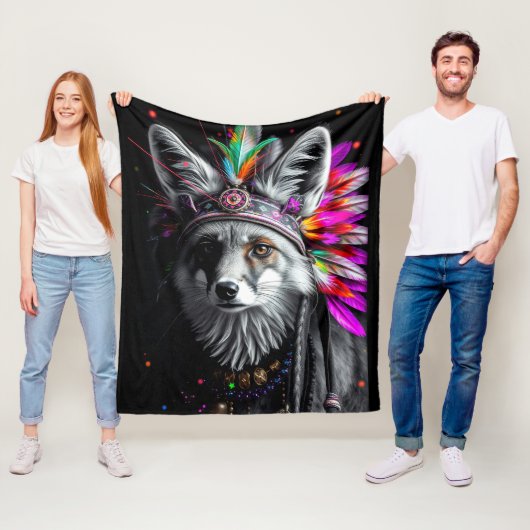 Native American Fox art Fleece Deken (In situ)